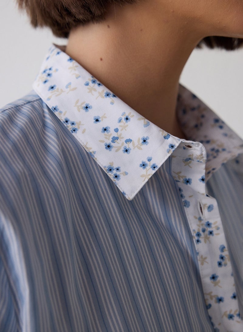 بنتي طقم بيجامة بأكمام طويلة وياقة قميص وشورت - Image 3